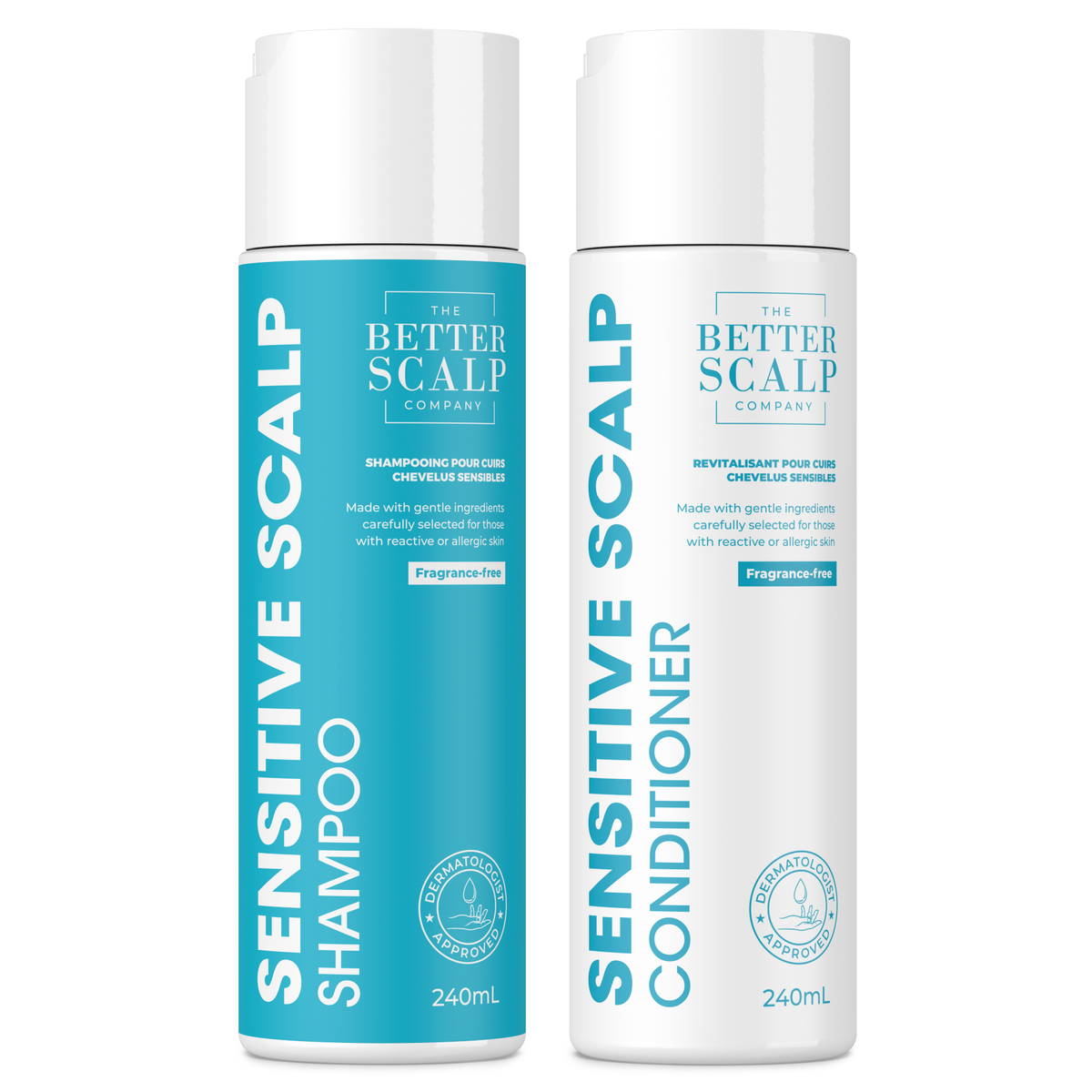 Sensitive Scalp Shampoo and Conditioner from The Better Scalp Company on a white background